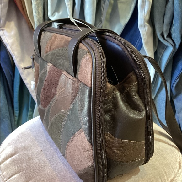 Vintage 80's leather Patchwork oversized frame Bag - Picture 3 of 9